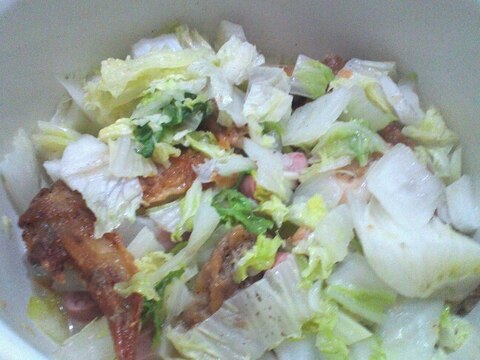 野菜不足解消に、白菜と鶏からあげ蒸し白菜